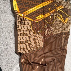 Fendi Brown and Yellow Logo Scarf